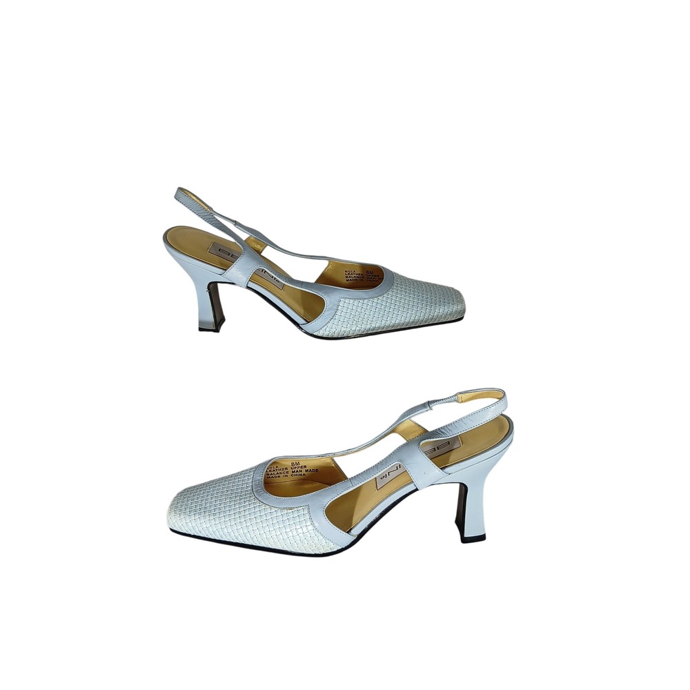 Bellini Nola Slingback Heels 8M Light Blue Woven Square Toe Vintage Y2K Pump